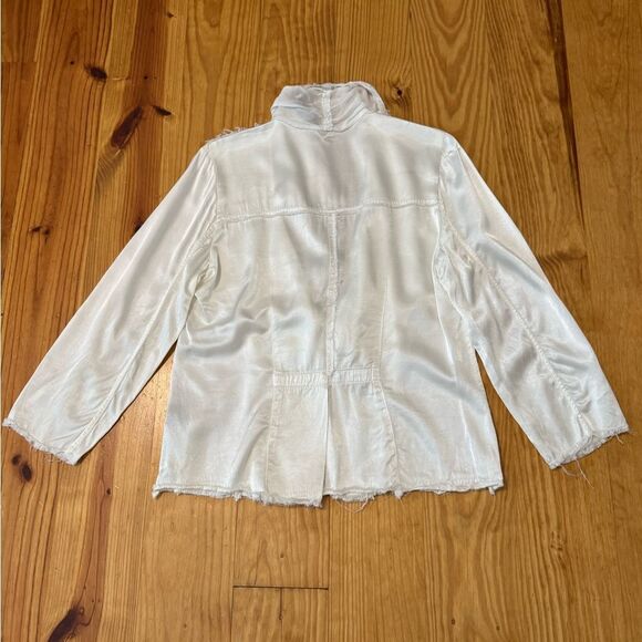 Jaga Satin Ivory Blazer Jacket Raw Hem Edges Womens SZ 1 (US 6) Tie Close Rayon - Picture 10 of 10